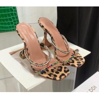Sumptuous Amina Muaddi Animal Print Colored Crystal High Heel Slide Sandals 9.5cm 032432