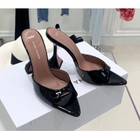 Stylish Amina Muaddi Patent Leather High Heel Slide Sandals 9.5cm Black 0406106