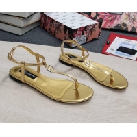 Good Quality Dolce & Gabbana DG Calfskin Thong Sandals Gold 042208