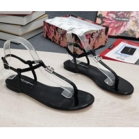 Good Looking Dolce & Gabbana DG Calfskin Thong Sandals Black 042212