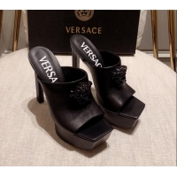 Grade Quality Versace Calfskin Platform Slide Sandals 14cm Black 031943