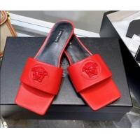 Good Quality Versace Lambskin Flat Side Sandals Red 032636
