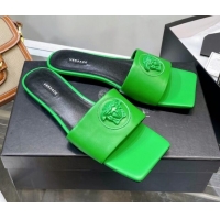 Purchase Versace Lambskin Flat Side Sandals Green 032641