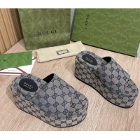 Sumptuous Gucci GG Canvas Wedge Platform Slide Sandals 12cm Grey/Blue 041312