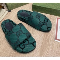 Classic Gucci Maxi-GG Canvas Flat Slide Sandals Green 041324