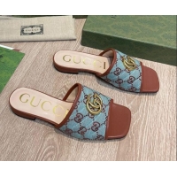 Stylish Gucci GG Canvas Flat Slide Sandals Blue/Brown 041330