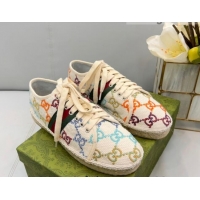 Luxury Gucci GG Canvas Lace up Espadrilles White 0422113 