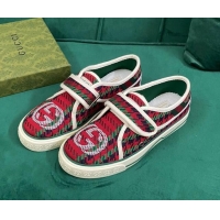 Stylish Gucci Tennis 1977 Houndstooth Sneakers Green/Red 050725