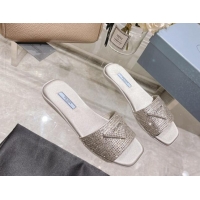 Best Price Prada Crystal Flat Slide Sandals Grey 0425108