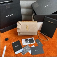 Shop Yves Saint Laurent SUNSET MEDIUM CHAIN BAG IN CROCODILE EMBOSSED SHINY LEATHER 442906 DARK BEIGE