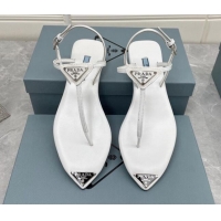 Grade Quality Prada Patent Leather Flat Thong Sandals White 042733