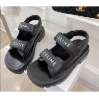 Discount Celine Leather Strap Sandals Black 042139