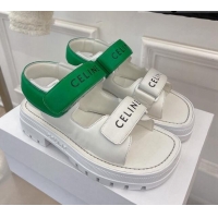 Top Design Celine Leather Strap Sandals White/Green 042140