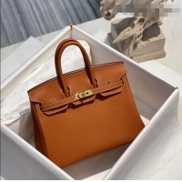 Famous Brand Hermes Birkin 25cm Bag in Togo Calfskin H25 Brown/Gold