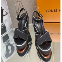 Perfect Louis Vuitton Canvas Wedge Sandal with 12cm Heel Black 0517064