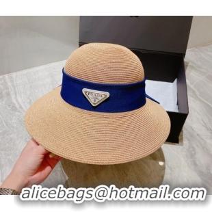 Super Quality Prada Straw Bucket Hat PA2967 Beige/Royal Blue 2022