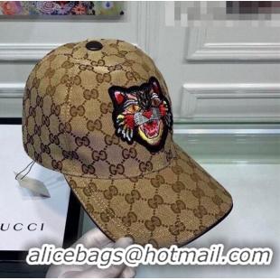 Promotional Gucci Canvas Baseball Hat with Tiger Embroidery G62440 Beige 2021