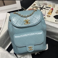 Famous Brand Chanel Crumpled Wax Calfskin Backpack AS1372 Blue 2021