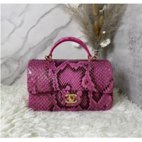 Famous Brand Chanel Snake skin mini flap bag with top handle AS2431 Fuchsia