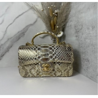 Modern Classic Chanel Snake skin mini flap bag with top handle AS2431 gold