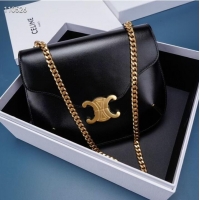 Good Quality Celine CHAIN BESACE TRIOMPHE IN SHINY CALFSKIN 199273 BLACK