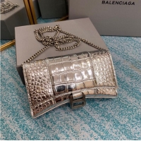 Original Cheap Balenciaga HOURGLASS Wallet With Chain Crocodile Embossed B656050