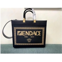New Style Fendi Sunshine Medium Fendace Printed black leather Logo shopper 8BH386A