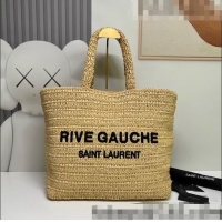 Top Grade Saint Laurent Rive Gauche Supple Tote Bag in Raffia Crochet 688864 Naturel Beige 2022