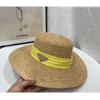 Shop Promotional Prada Straw Wide Brim Hat PA0117 Khaki/Yellow 2022
