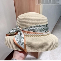 Promotional Gucci Straw Bucket Hat with Pearl and Silk Band GG0199 Beige 2021