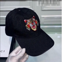 Good Product Gucci Canvas Baseball Hat with Tiger Embroidery G62440 Black 2021