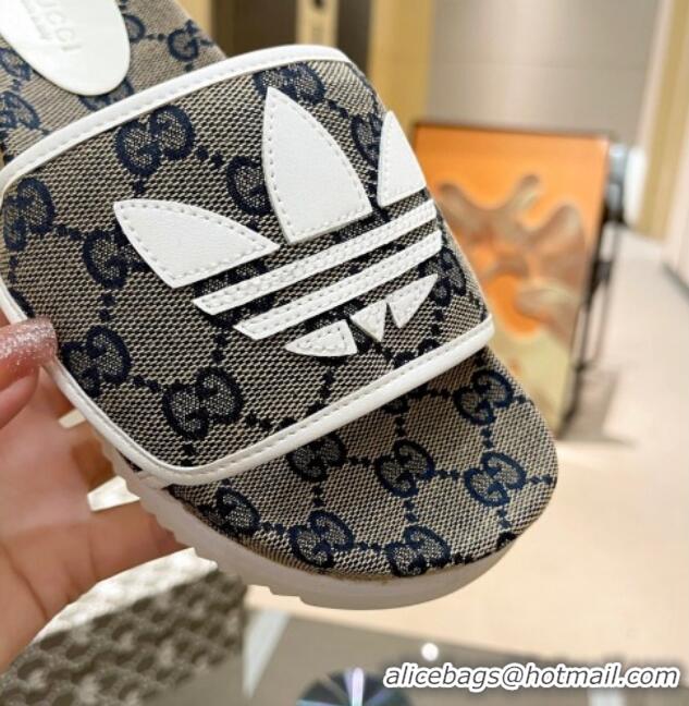 Low Price Adidas x Gucci GG Canvas Platform Slide Sandal Grey 0621127