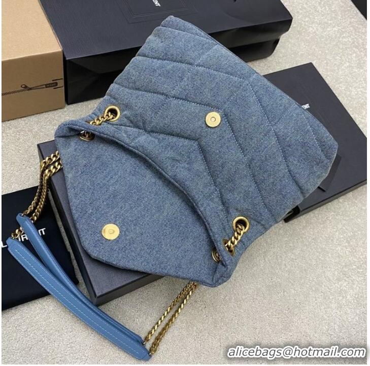 Cheap Price SAINT LAURENT PUFFER CHAIN BAG IN DENIM AND SMOOTH LEATHER 577476 BLUE