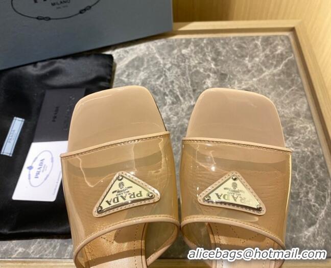 Sumptuous Prada TPU Logo Heel Slide Sandals 6.5cm Apricot 062285