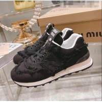 Top Quality Miu Miu x New Balance 574 Denim Fringe Sneakers M2364 Black 2022