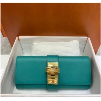 Classic Hermes H Medor swift Leather Clutch 37566 Lake green&Gold hardware