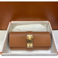 Super Quality Hermes H Medor swift Leather Clutch 37566 brown&gold hardware