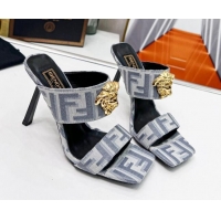 Best Grade Versace x Fendi Fendace FF Fabric Slide Sandals 11cm Light Grey 062178