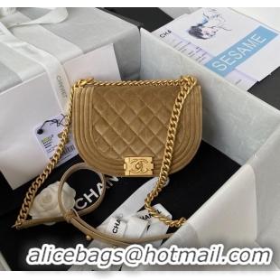 Famous Brand Chanel 22A Coco Beach Velvet Saddle Bag AS3350 Brown