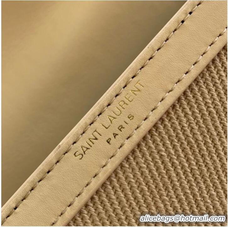 Buy Fashionable SAINT LAURENT CASSANDRA MINI TOP HANDLE BAG IN CANVAS AND BOX SAINT LAURENT LEATHER 623930 BEIGE ET SEA 