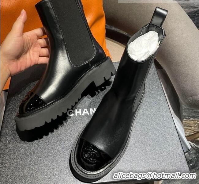 Purchase Chanel Calfskin Slip-on Ankle Boots Black 070488