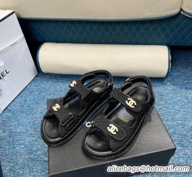 Top Grade Chanel Knitwear Strap Flat Sandals G35927 Black 0706137