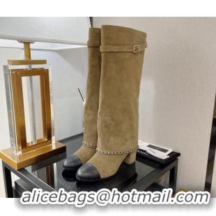 Pretty Style Chanel Suede High Boots 6.5cm G39345 Camel Brown 080875