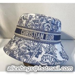 Super Quality Dior Bucket Hat in Toile de Jouy Reverse Embroidered Cotton CD1904 Light Blue 2021