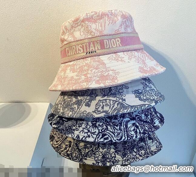 Good Product Dior Bucket Hat in Toile de Jouy Reverse Embroidered Cotton CD1904 Black 2021