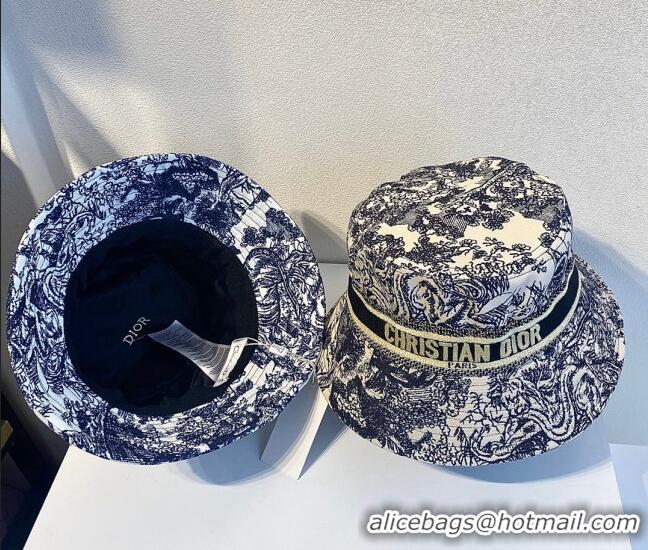 Good Product Dior Bucket Hat in Toile de Jouy Reverse Embroidered Cotton CD1904 Black 2021