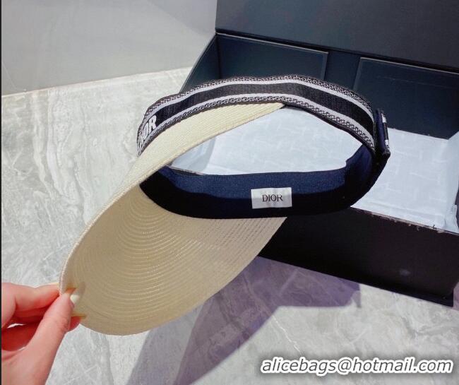Best Product Dior Straw Visor Hat 053123 White/Black 2022