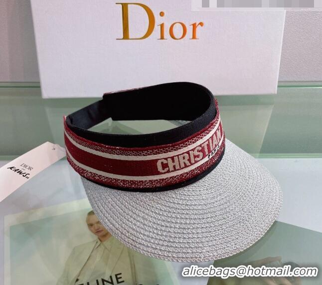 Unique Style Dior Straw Visor Hat 053130 Silver/Red 2022