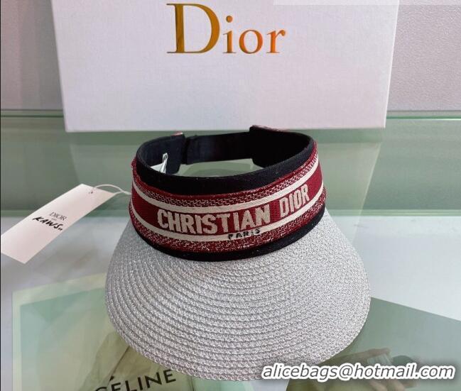 Unique Style Dior Straw Visor Hat 053130 Silver/Red 2022