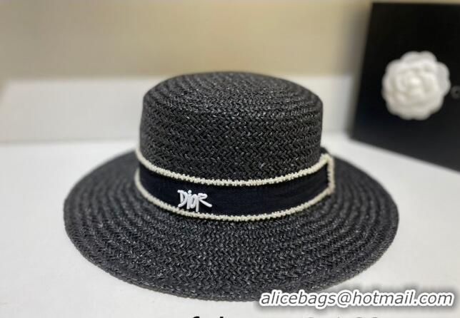 Good Quality Dior Straw Wide Brim Hat 053149 Black 2022